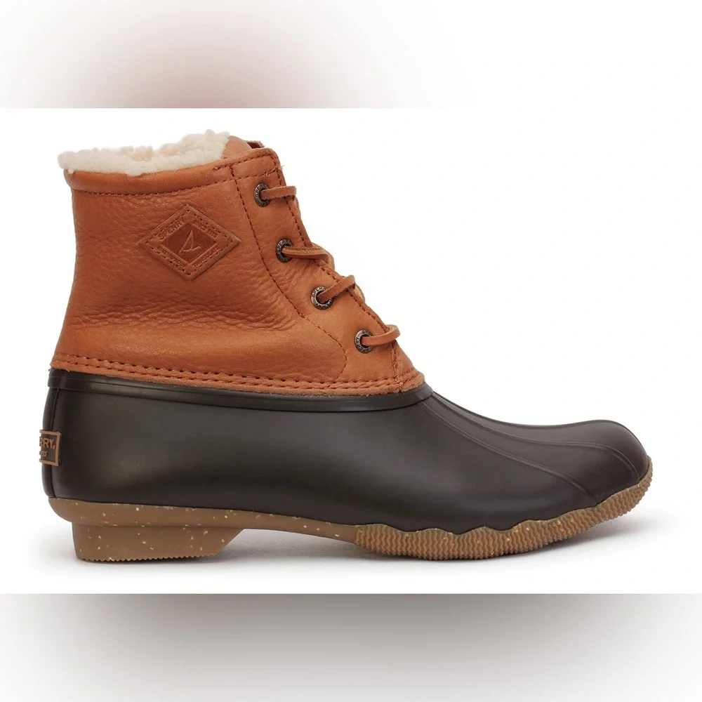 New Sperry Women's Saltwater Tan /Black  Winter Luxe Leather Duck Boot Size 6